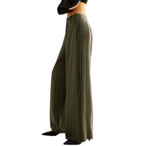 Compense Womens Wide-Leg High-Rise Olive Green Pants S Casual Relaxed Fit NWT